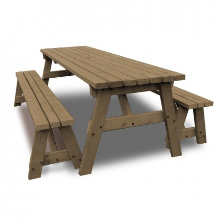 8FT PICNIC TABLE AND BENCH brown