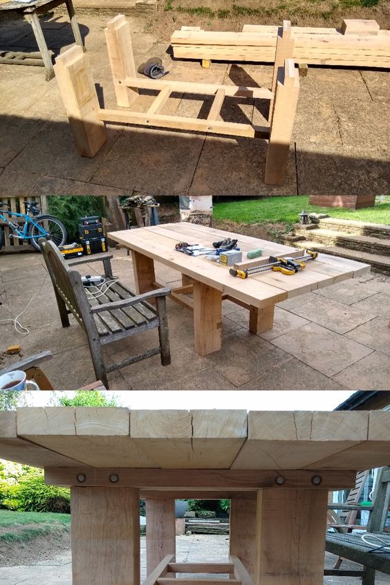 Garden table built with railway sleepers