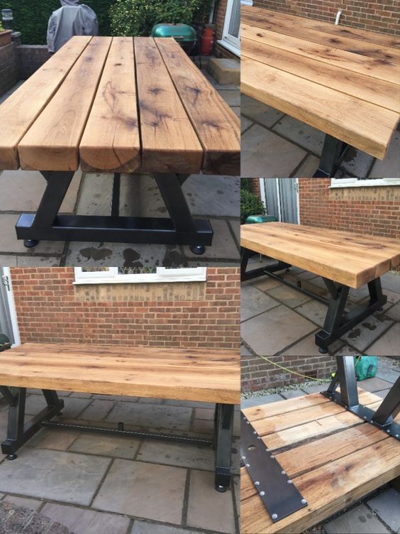 Heavy duty garden table made from railway sleepers