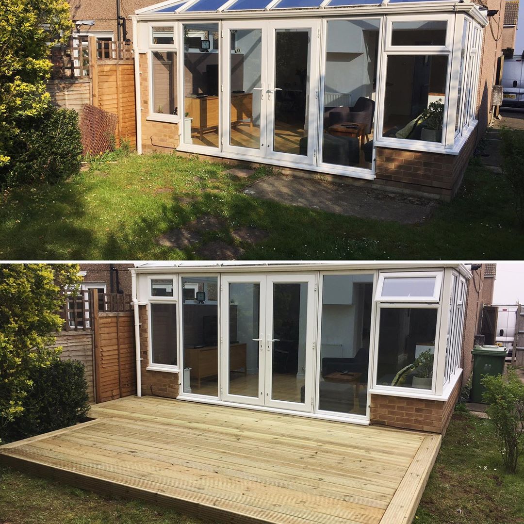 oak railway sleepers deck area